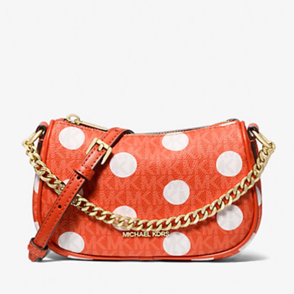 Michael Kors Orange and White Crossbody Bag with Polka Dots